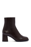 Woman Brown Zip Closure Chunky Heeled Leather Boots | Derimod