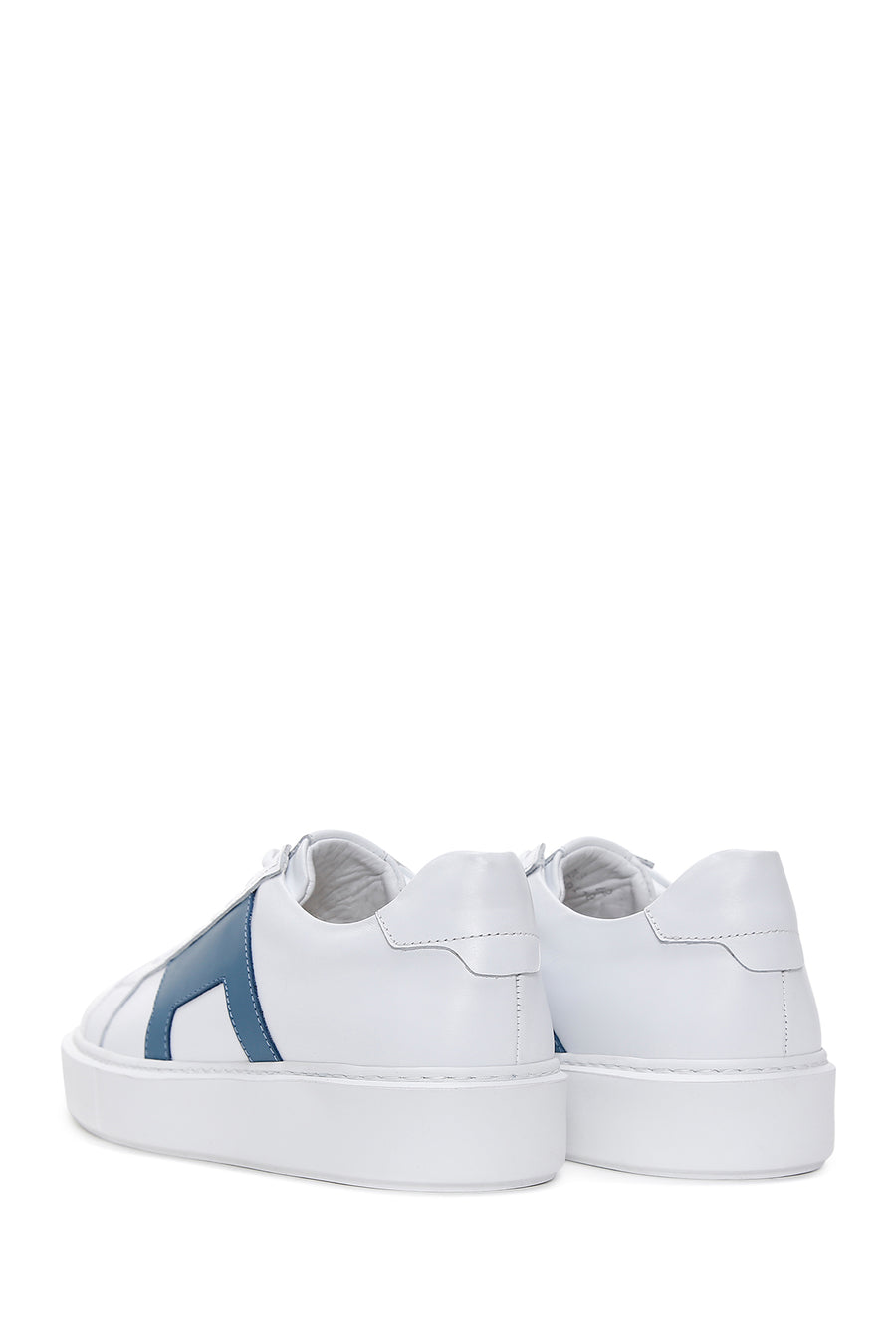 Men's White Blue Patterned Leather Thick Soled Sneaker