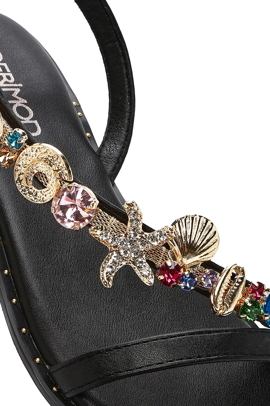 Women's Black Ankle Buckle Stoned Sandals