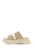 Women's Beige Thick Soled Suede Leather Slippers | Derimod