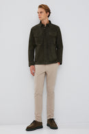 Navas Men's Green Shirt Style Suede Leather Jacket | Derimod