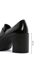 Women's Black Thick High Heel Leather Masculine Loafer | Derimod