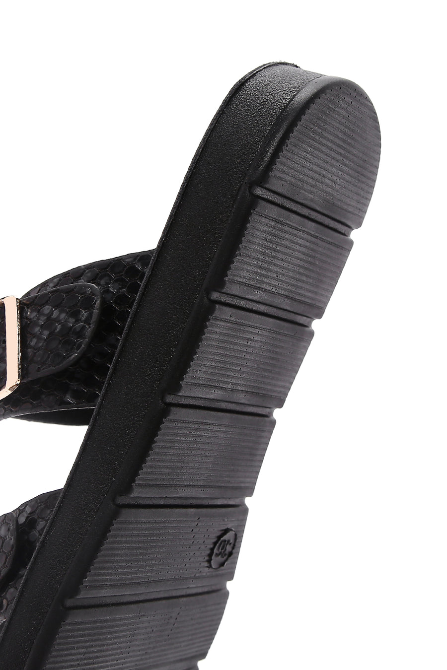 Women's Black Double Buckled Patterned Slippers