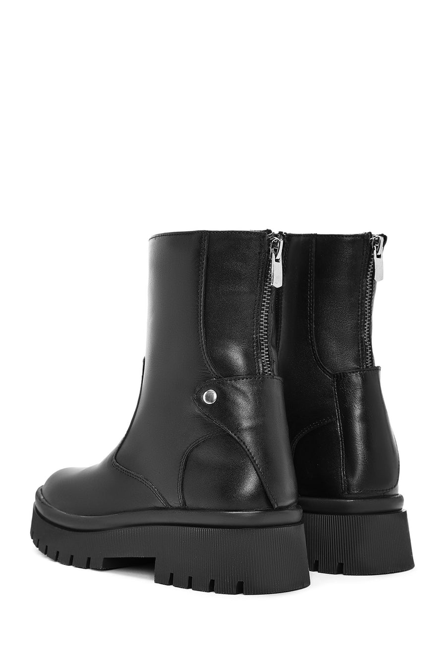 Women's Black Zippered Leather Boots