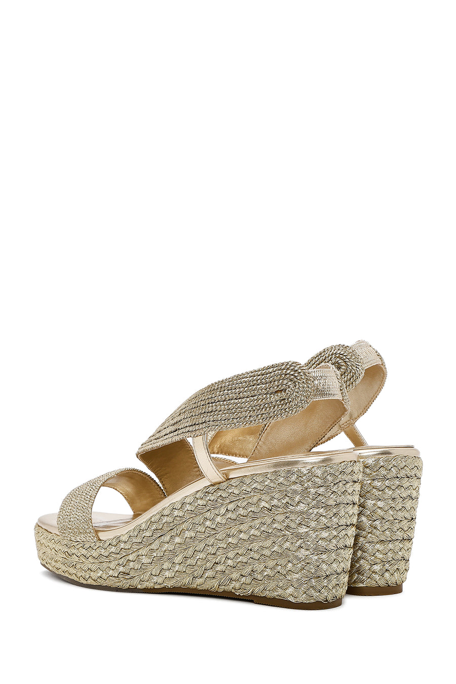 Women's Gold Wedge Heeled Knitted Espadrille Sandals