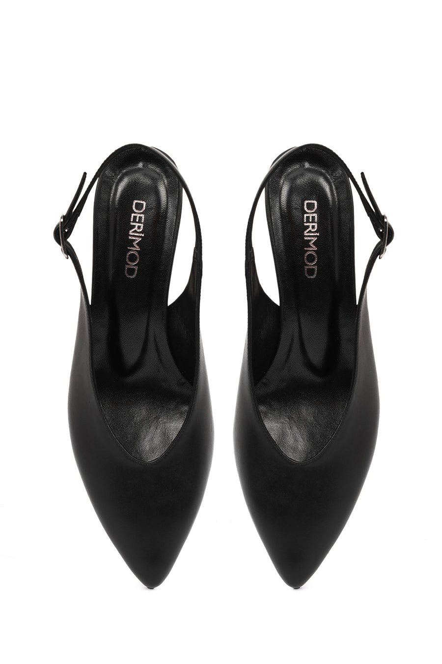 Women's Black Open Back Chunky Heel Leather Shoes