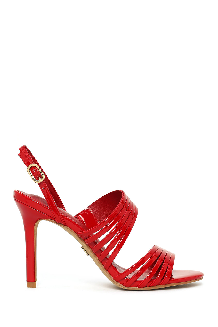 Woman Red Buckled Ankle Strap Slim High-Heeled Patent Leather Sandals 26SFE452816 | Derimod