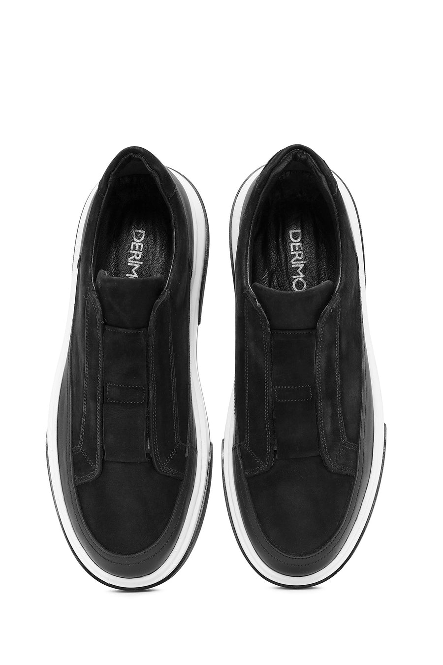 Erkek Siyah Süet Kalın Tabanlı Deri Sneaker