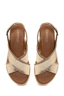 Woman Gold Filled Heeled Metallic Leather Sandal | Derimod