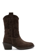 Women's Brown Suede Leather Cowboy Boots | Derimod