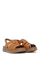 Woman Tan Strappy Thick-Soled Leather Comfort Sandal | Derimod