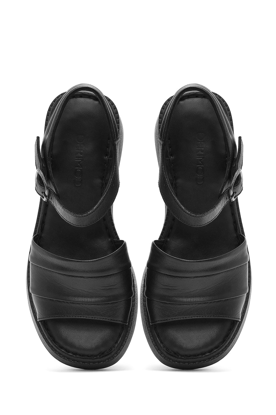 Women's Black Thick Soled Leather Comfort Sandals