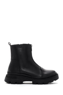 Women's Black Zippered Leather Boots | Derimod