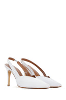 Women's White Leather Thin Heeled Slingback Stiletto | Derimod