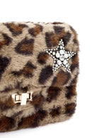 Women's Brown Leopard Pattern Long Chain Strap Plush Shoulder Bag | Derimod