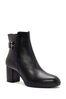 Women's Black Zippered Thick Heeled Leather Boots | Derimod