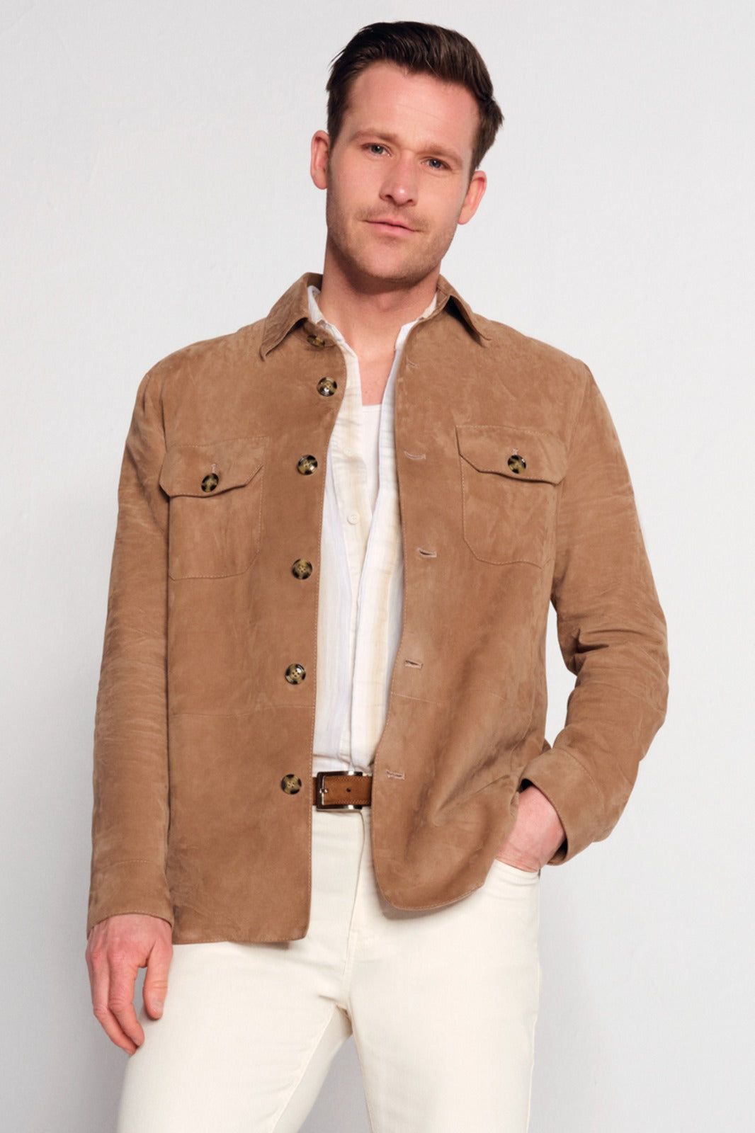 Osimhen Male Beige Suede Leather Shirt Jacket 26SGD657710 | Derimod