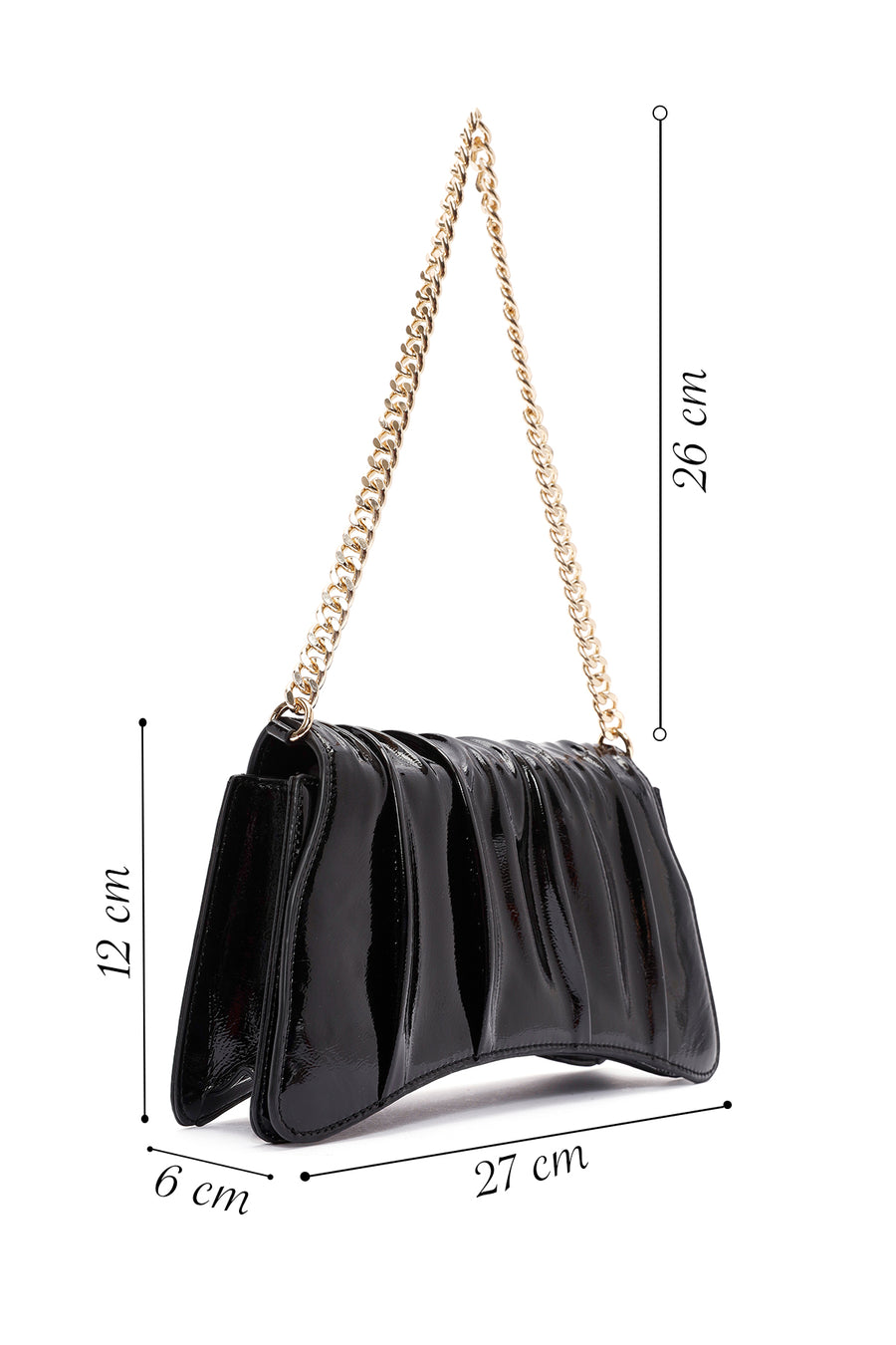 Women's Black Chain Strap Patent Leather Shoulder Bag