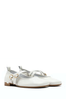 Women's White Buckled Leather Ballerinas | Derimod