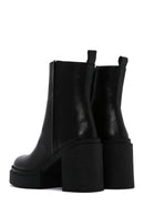 Women's Black Leather Platform Heeled Boots | Derimod