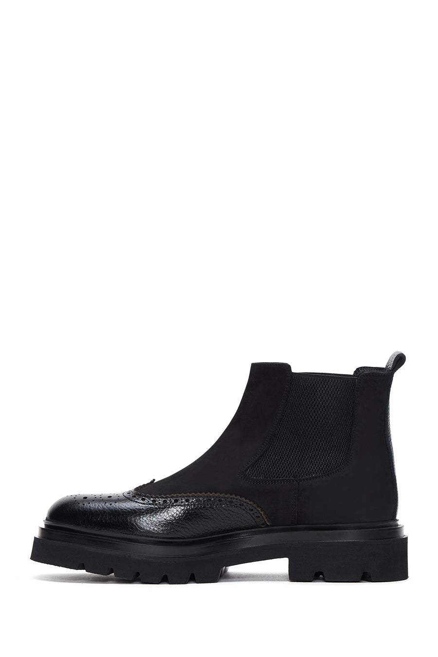 Men's Black Leather Chelsea Flat Boots