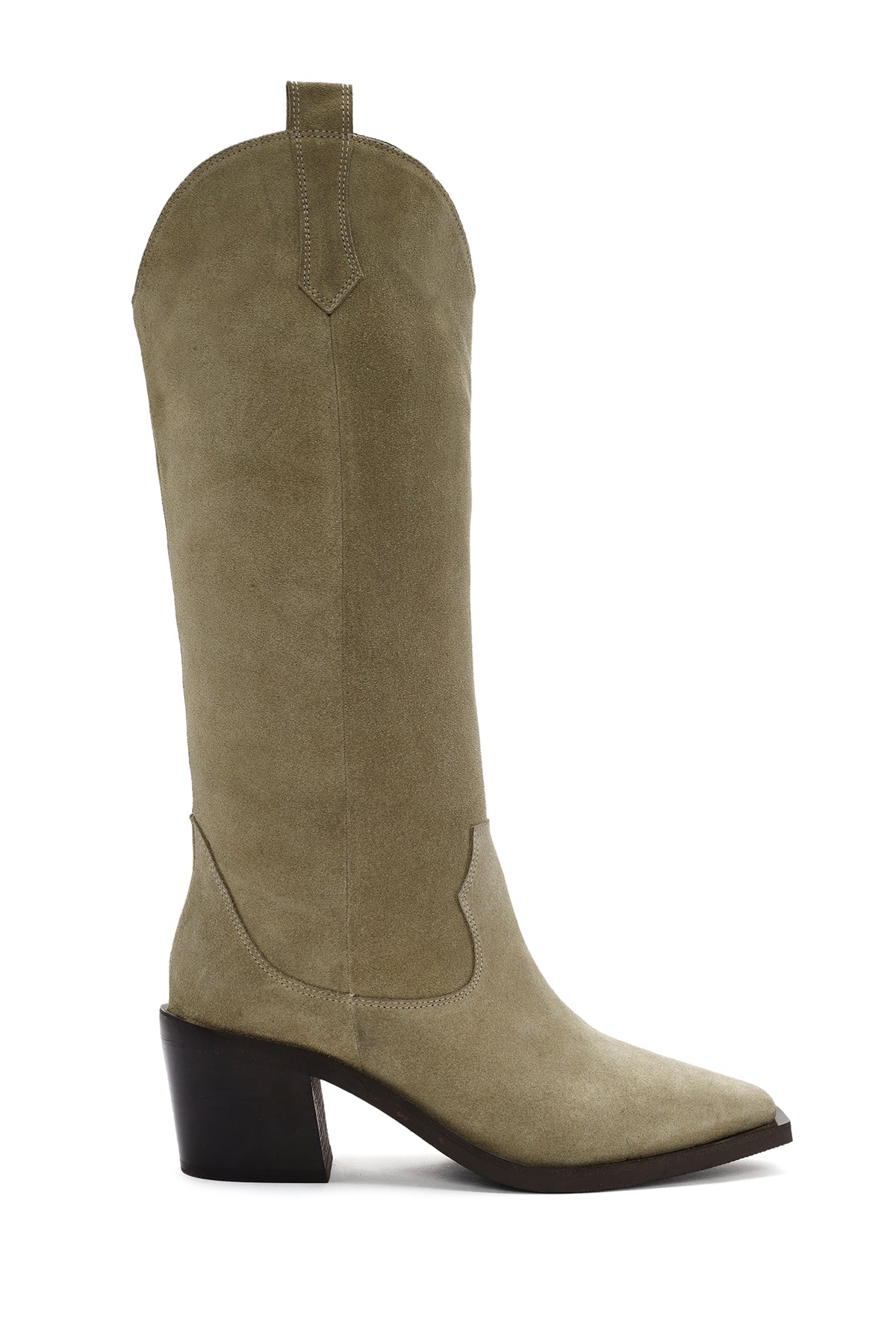 Women's Beige Chunky Heel Suede Leather Cowboy Boots 24WFD152710 | Derimod