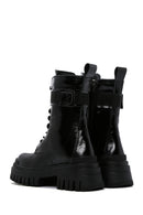 Women's Black Patent Leather Thick Soled Boots | Derimod