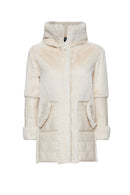 Virginia Women's Beige Hooded Teddy Leather Coat | Derimod