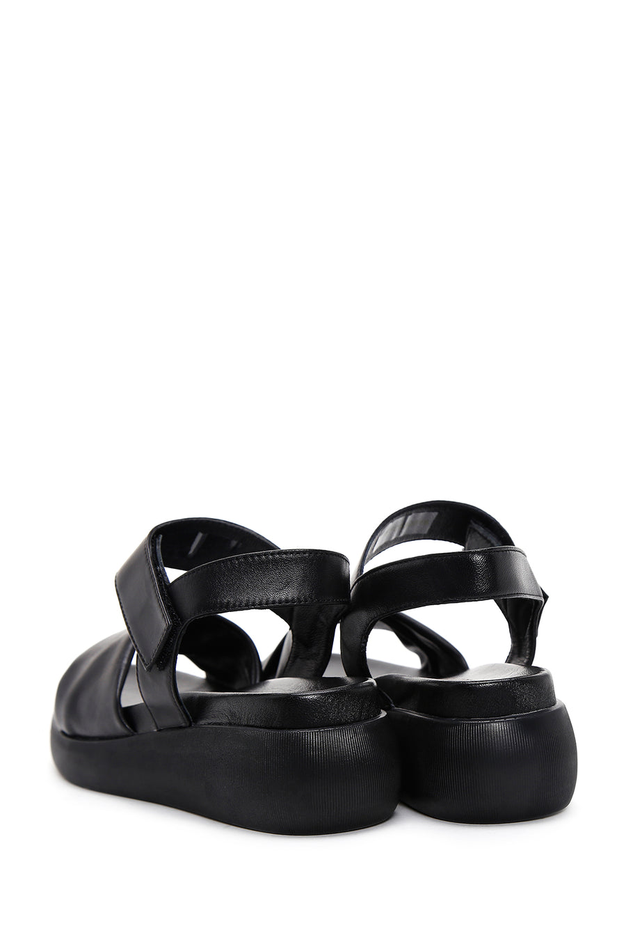 Women's Black Ankle Strap Thick-Sole Leather Sandals
