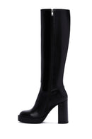 Women's Black Zippered High Heel Leather Boots | Derimod