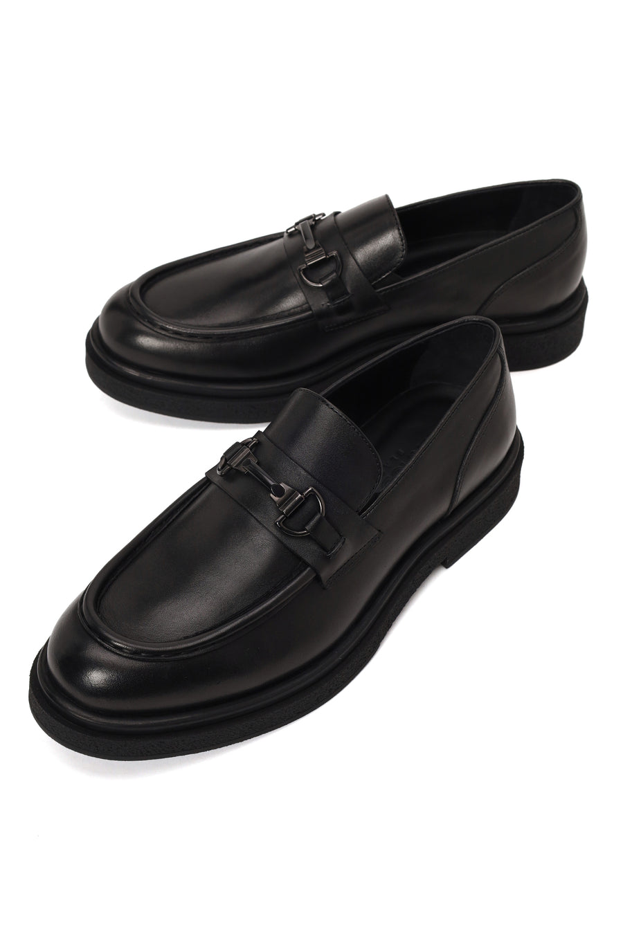 Male Black Buckled Leather Casual Loafer