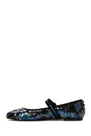 Women's Purple Sequin Patterned Leather Ballerinas | Derimod