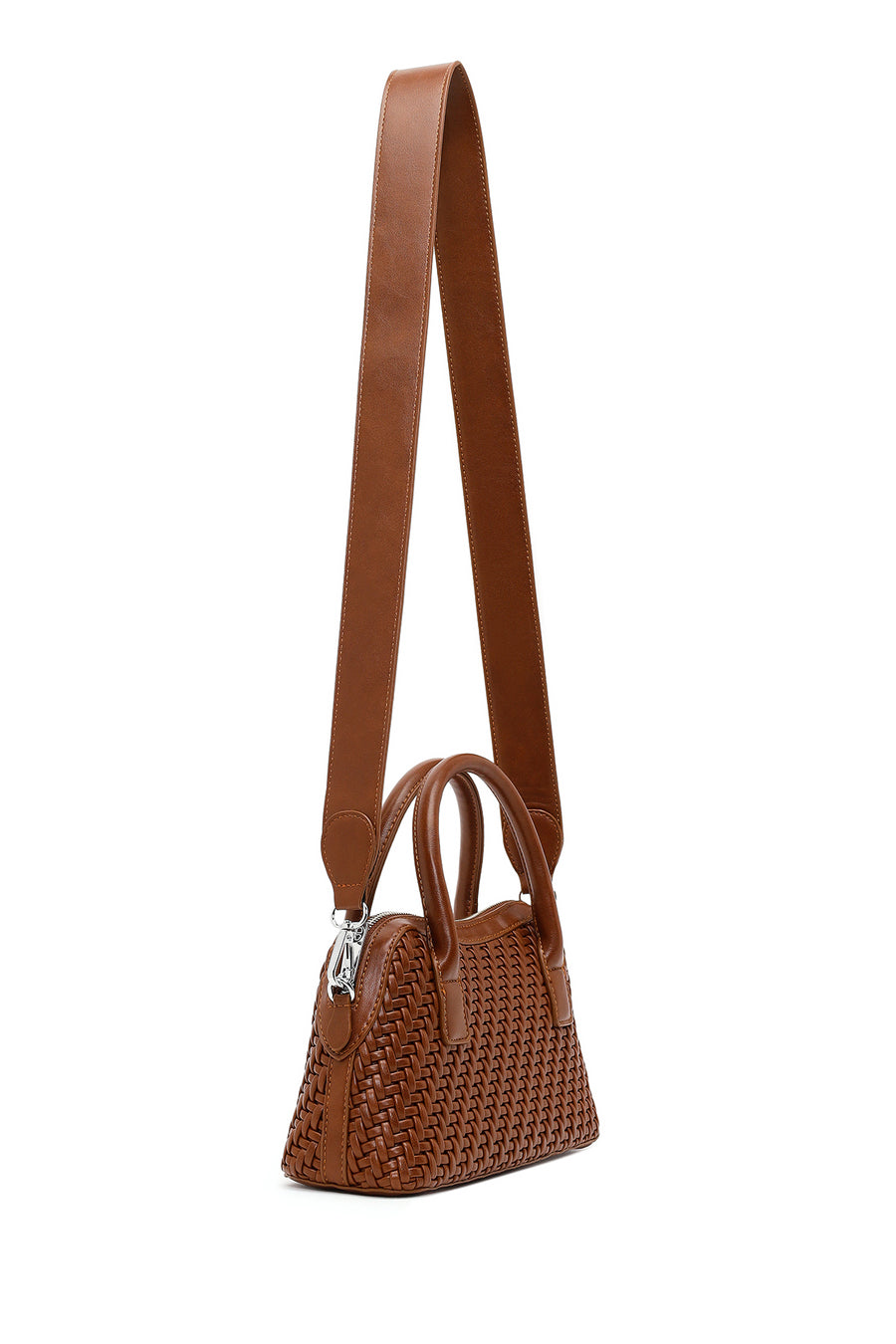 Woman Brown Long-Strap Braided Shoulder Bag
