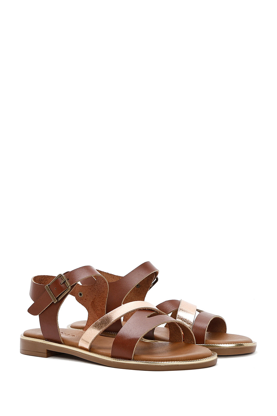 Women's Brown Ankle Buckle Leather Sandals