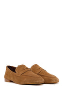 Women's Tan Suede Leather Masculine Loafer | Derimod