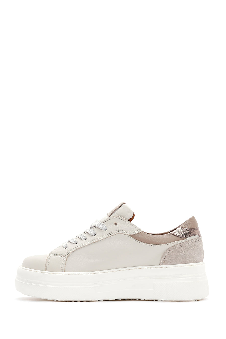 Women's Beige Leather Thick Soled Sneaker