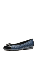 Geox Women's Navy Blue Annytah Quilted Patterned Leather Ballerinas | Derimod