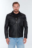 Antonıo Men's Black Double Collar Leather Jacket | Derimod