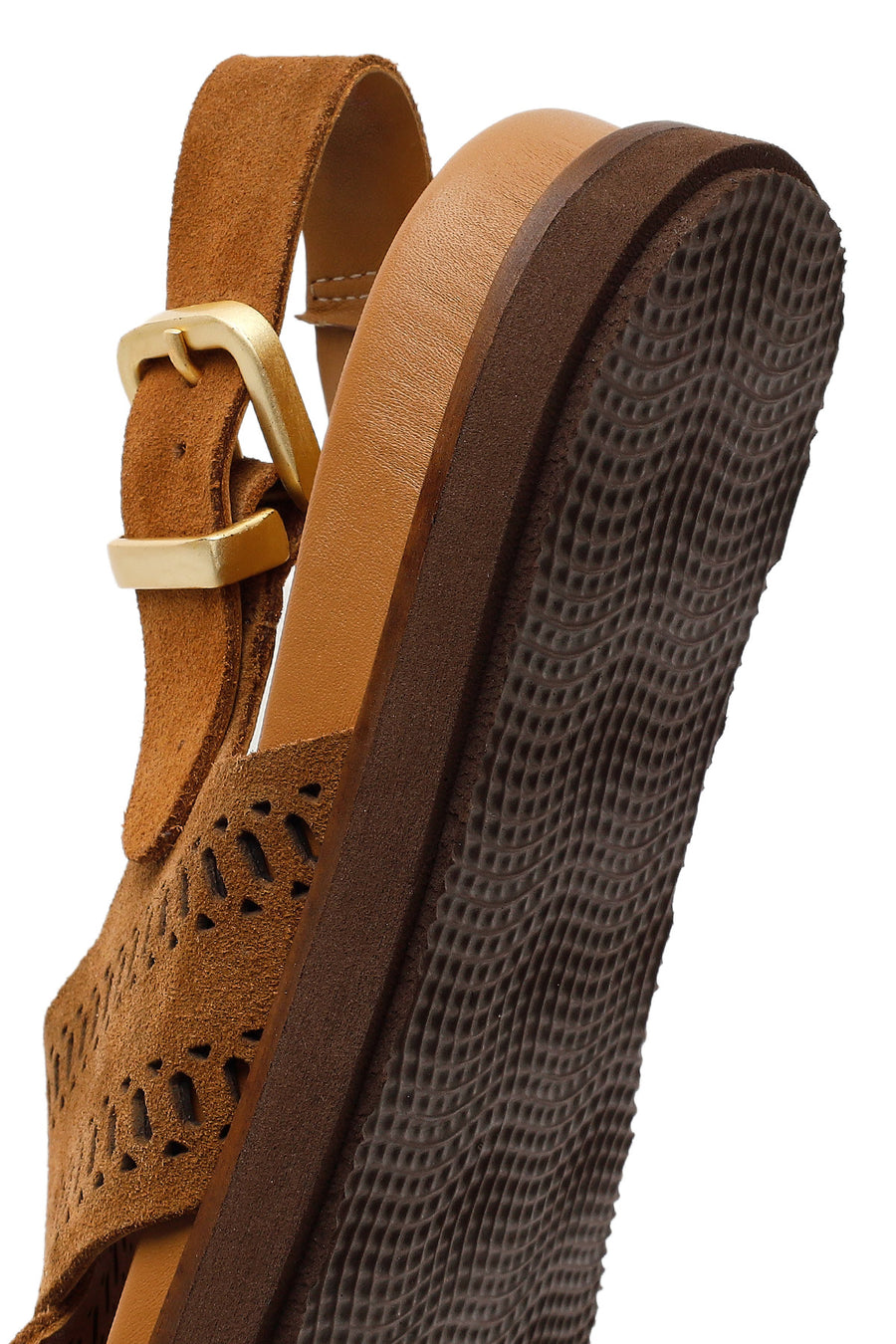 Woman Tan Patterned Suede Leather Sandals