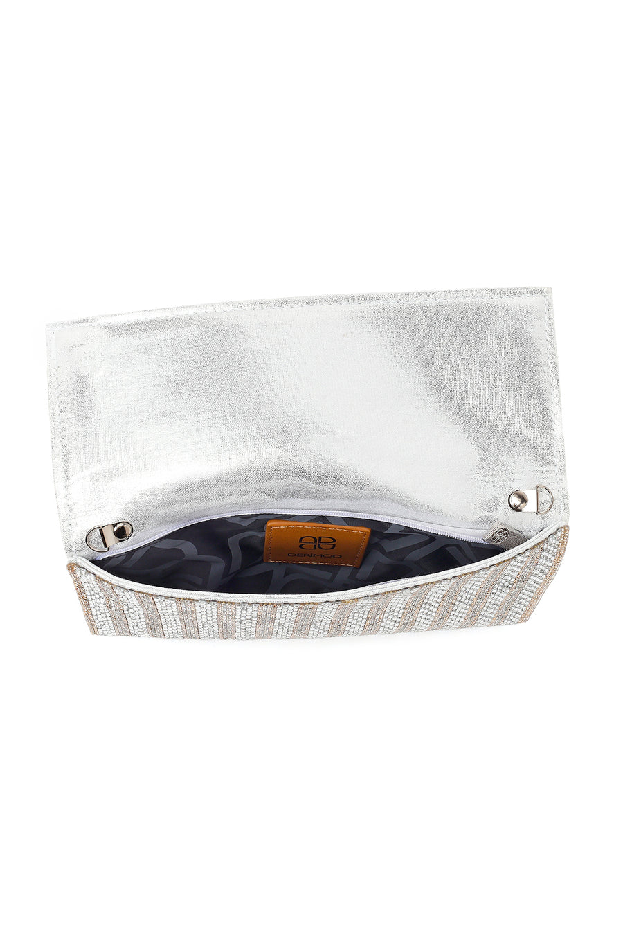 Woman Silver Chain-Strap Stone-Embellished Evening Bag