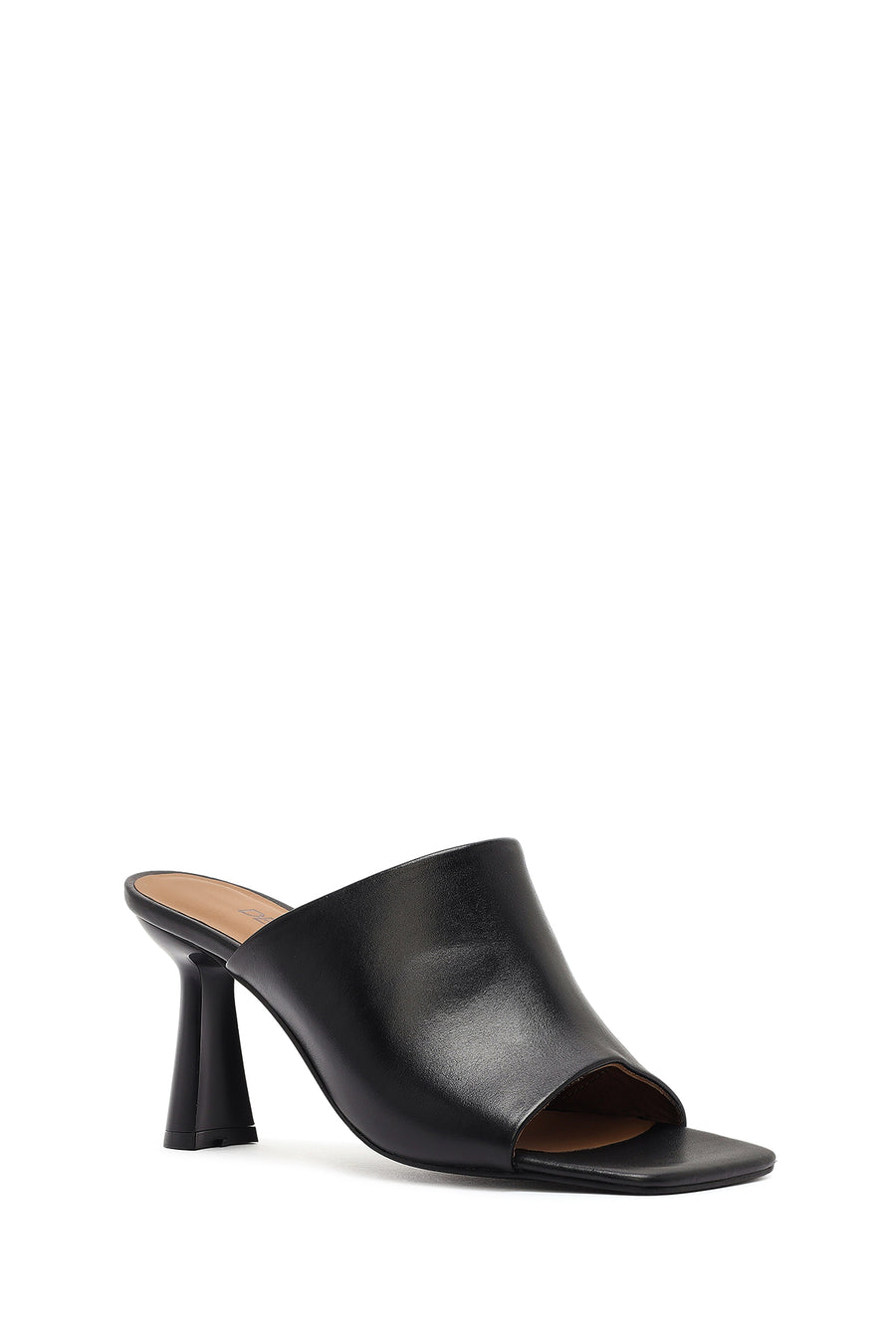 Women's Black Heeled Leather Slippers