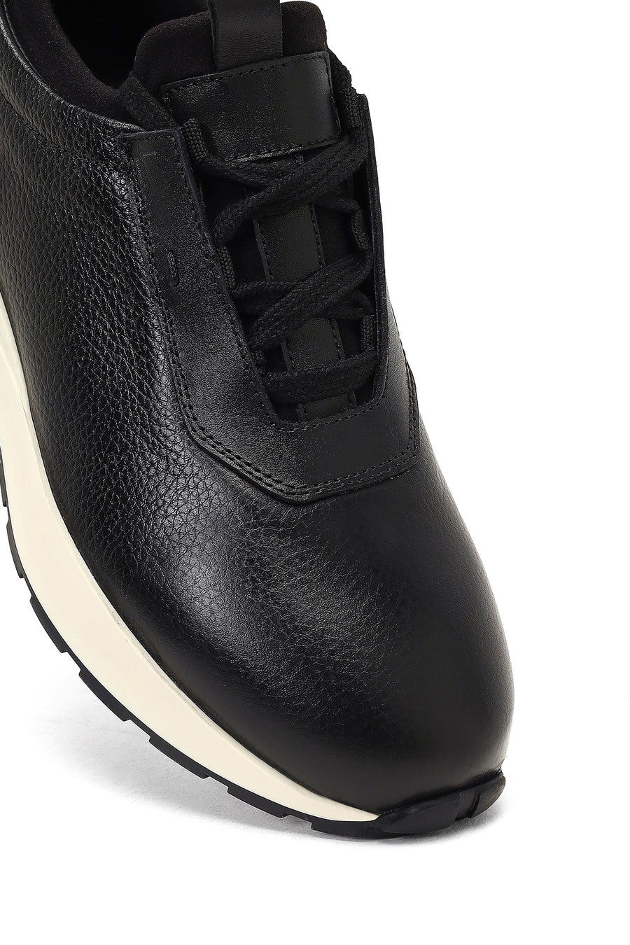 Erkek Siyah Kalın Tabanlı Deri Casual Sneaker