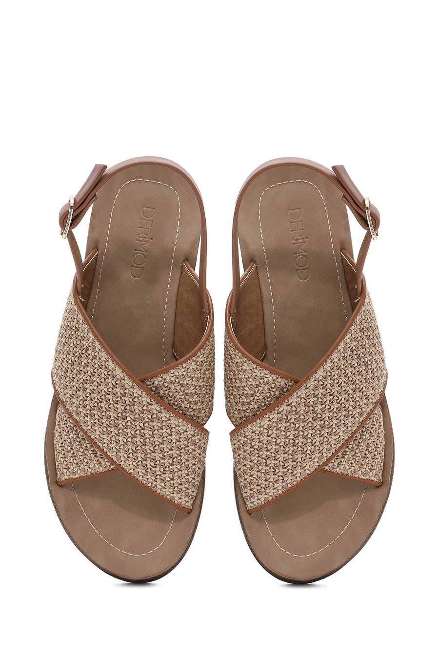 Women's Beige Back Buckle Thick Soled Straw Sandals