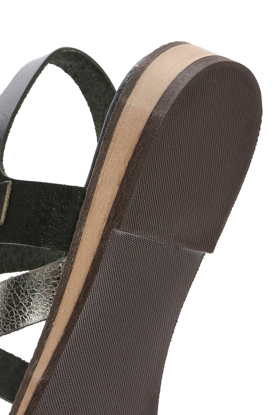 Women's Black Buckled Metallic Leather Bodrum Sandals
