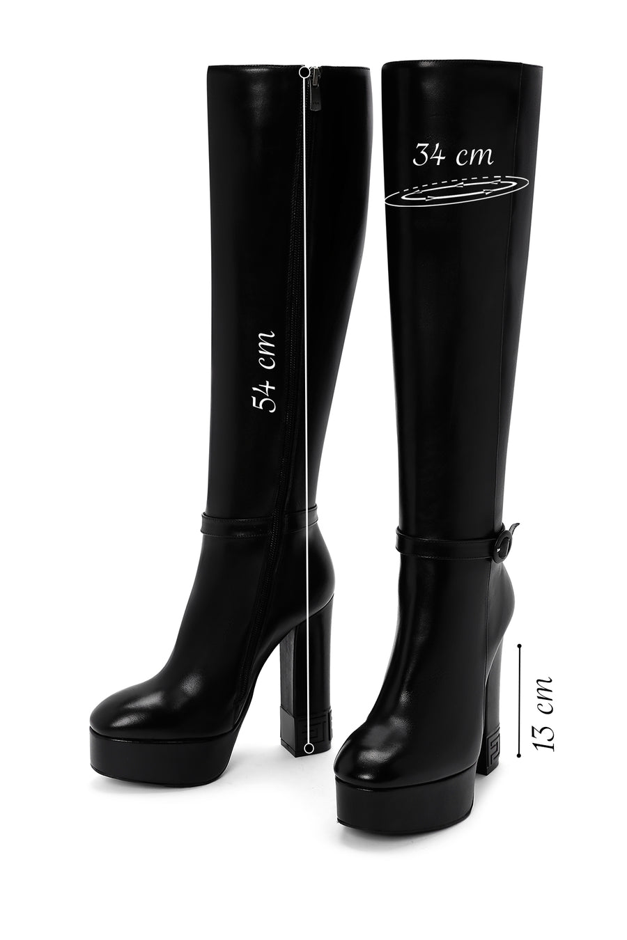 Women's Black Platform High Heel Leather Boots