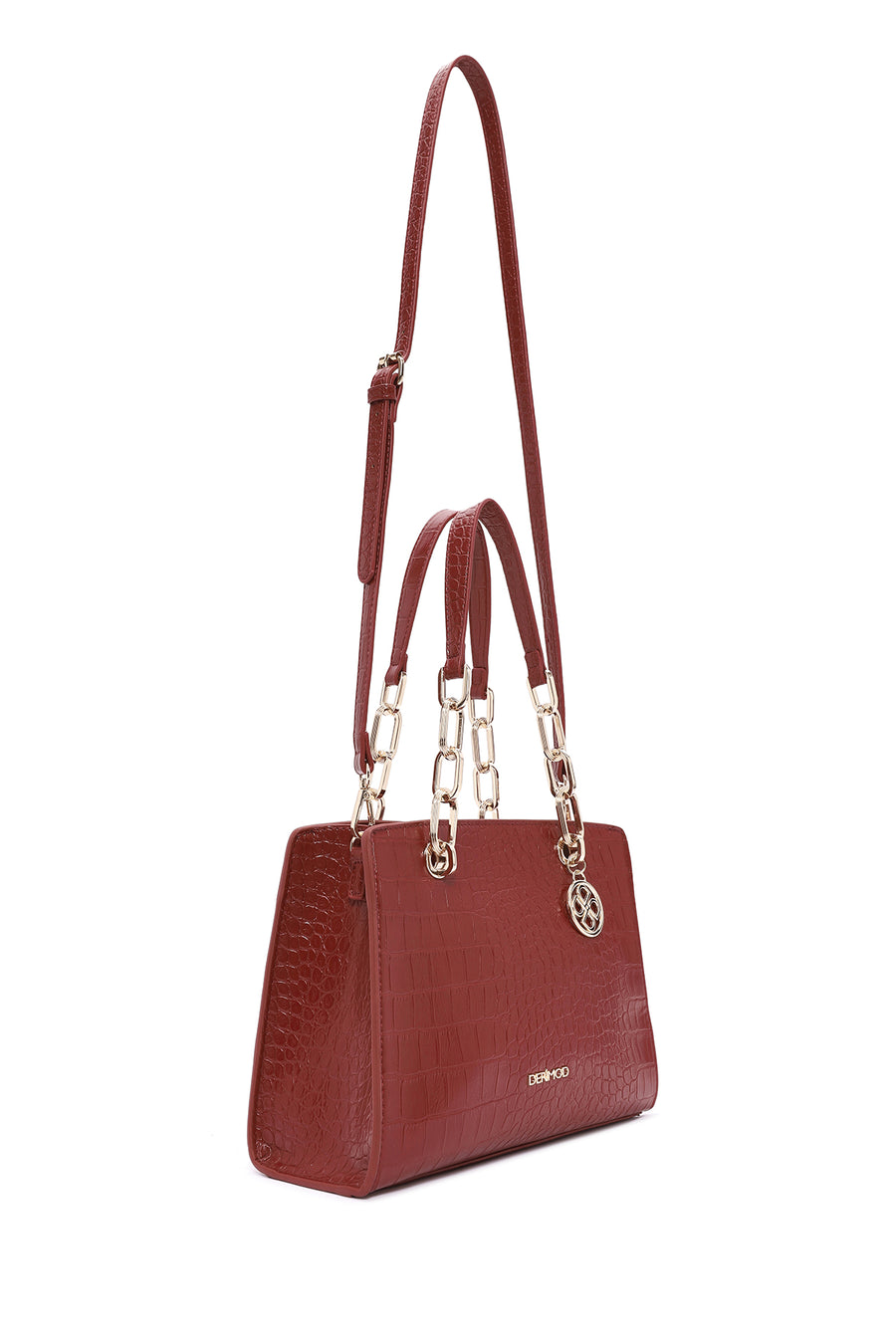 Women's Claret Red Long Strap Crocodile Patterned Classic Shoulder Bag