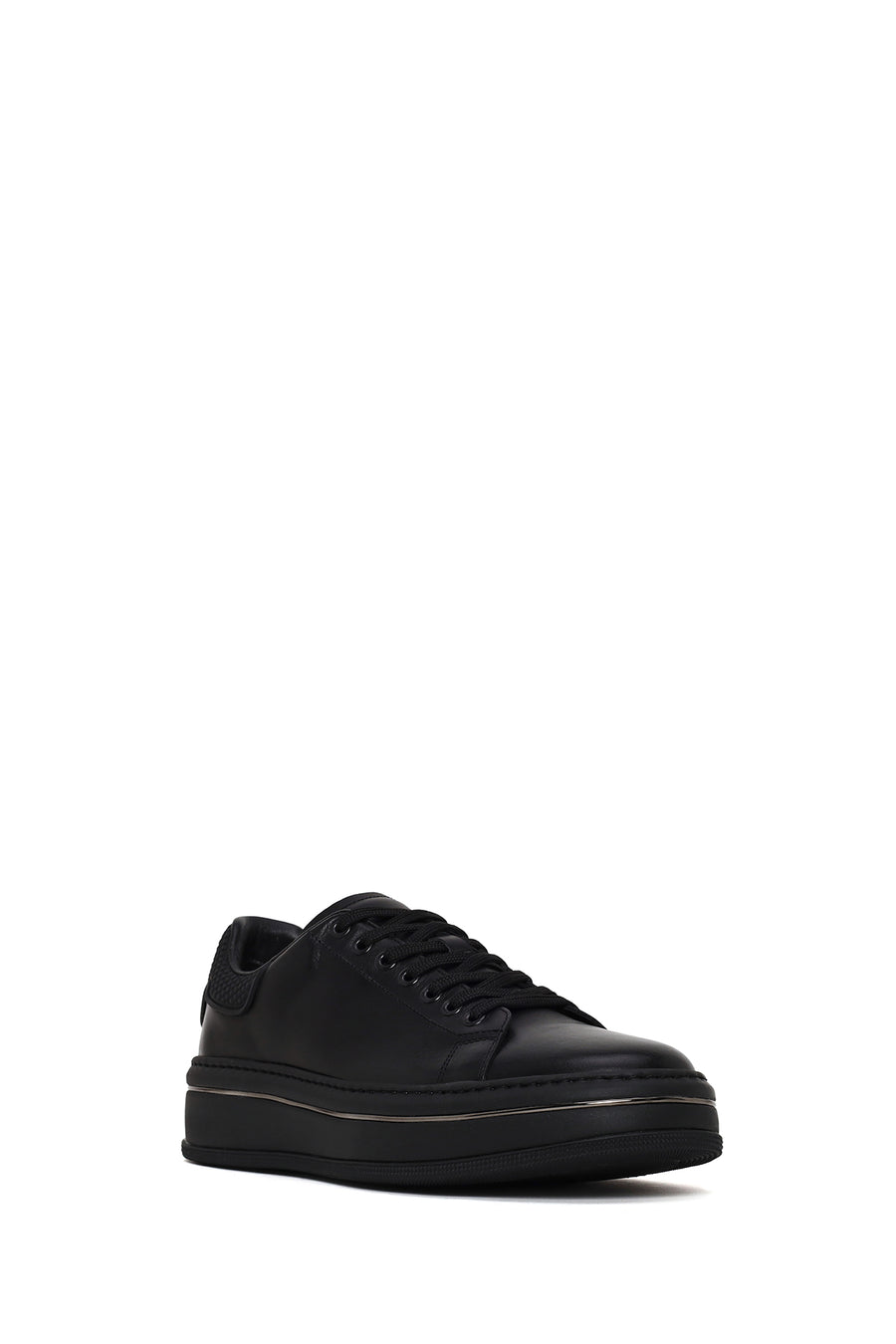 Male Black Lace-Up Chunky-Sole Leather Sneaker