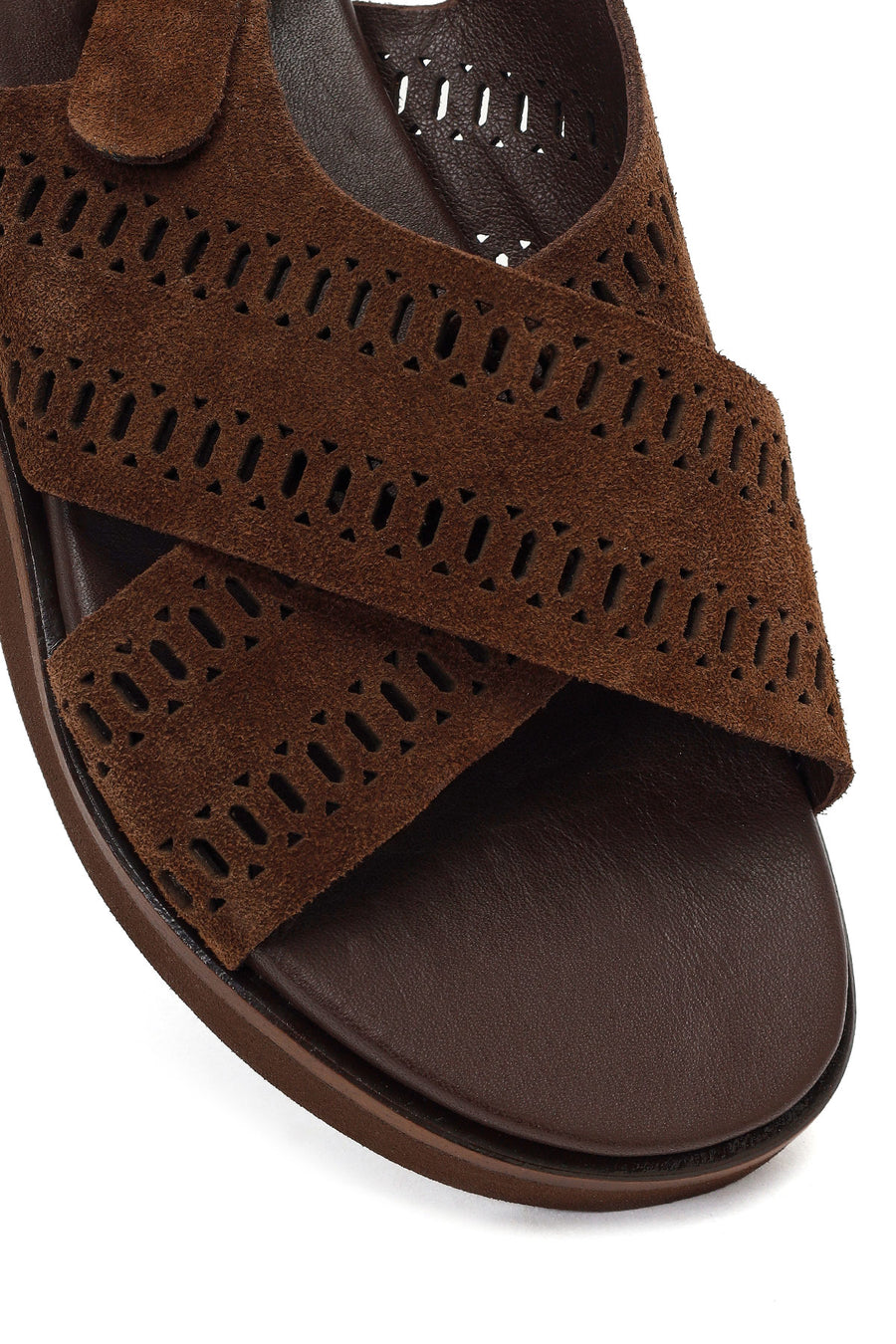 Woman Brown Patterned Suede Leather Sandals