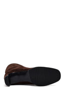 Women's Brown Chunky Heel Suede Leather Boots | Derimod
