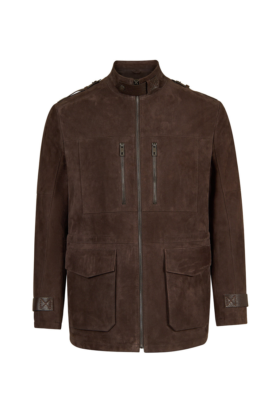 Torres Male Brown Mandarin Collar Suede Coat